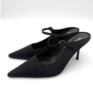 Jeffrey Campbell Tiyera High Heel Mary Jane Mules Black Silk Size US7 EU37.5